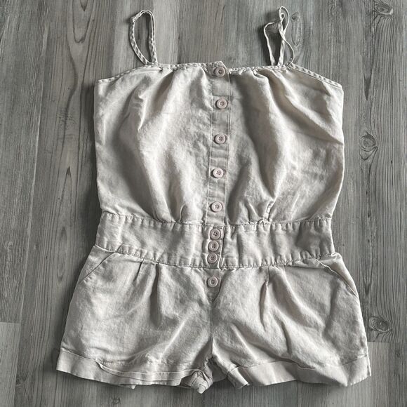 The Hanger Khaki Safari Linen Romper Size Small - Picture 1 of 8